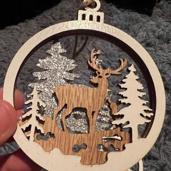 Wooden Christmas Ornaments Xmas Holiday Cabin Decor Deer Tree Decorations 6pc - Picture 6 of 11